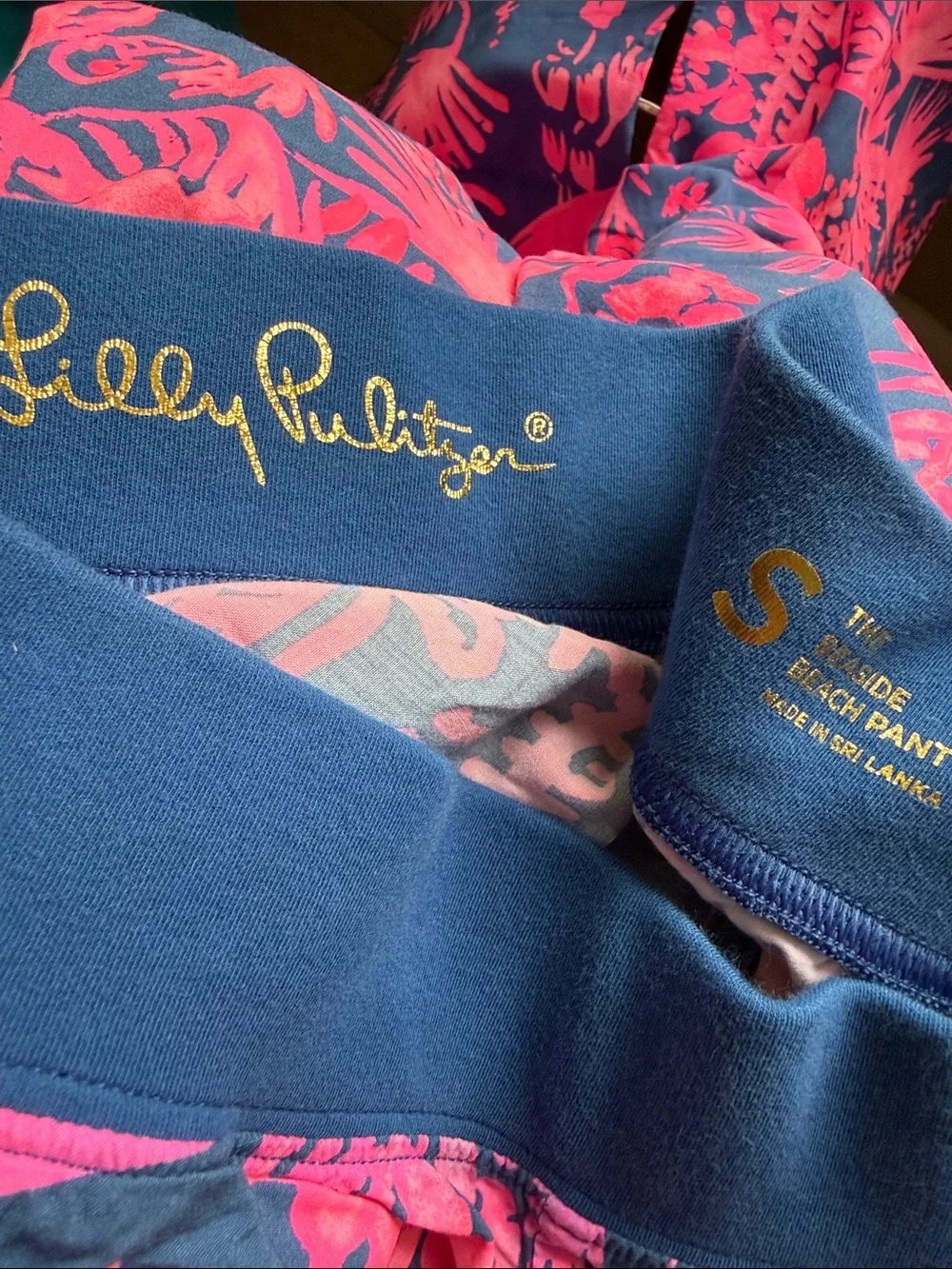 Tropical Wide Leg Lilly Pulitzer Navy and Bright Pink Lounge Beach Bottoms Small